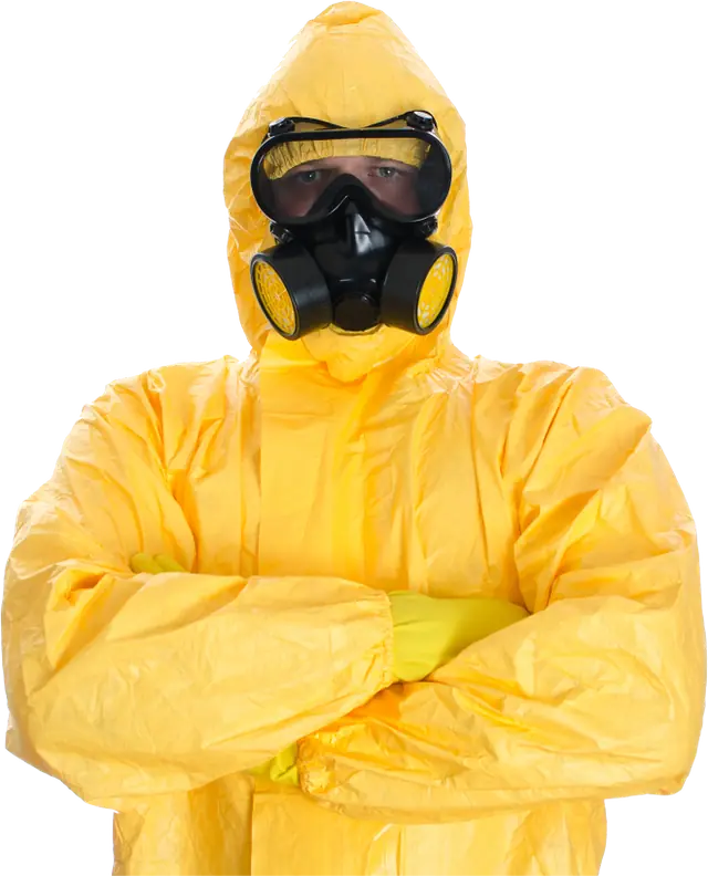 Traje antifluido de bioseguridad con guantes y máscara, dotación en Villavicencio